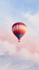 Fototapeta premium Hot air balloon glides through a colorful, cloud-filled sky