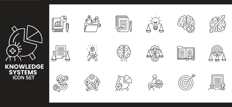 Knowledge Systems and Data Analysis Strategy Thin Line Icon Set