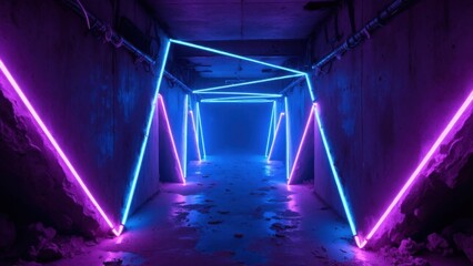Fototapeta premium A modern, colorful tunnel illuminated by neon pink and blue sticks.