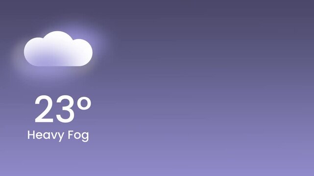 A lavender grey heavy fog weather widget displaying twenty one degrees Celsius with a mist cloud icon and label on a blurred purple grey gradient background
