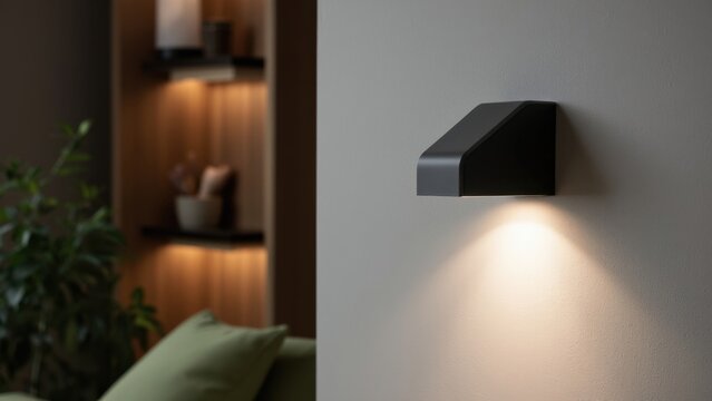 Black square LED wall light, minimalistic and modern design ideal for contemporary home decor.