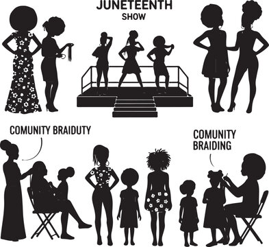 Juneteenth celebration silhouette community braiding event, Generative Ai
