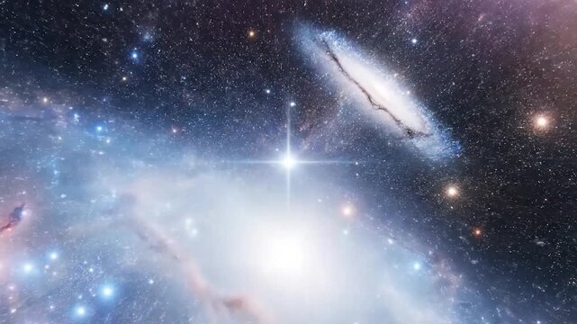 A vibrant and colorful depiction of a cosmic nebula, showcasing celestial bodies and stellar formations in the vast expanse of space, with bright
