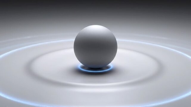 Central sphere emitting subtle control wave across minimal surface in futuristic concept