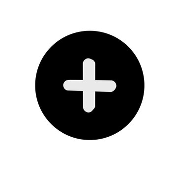 Medical cross icon on black circle, white plus sign , healthcare symbol 