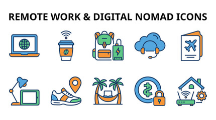 Obraz premium Remote Work and Digital Nomad Icon Set