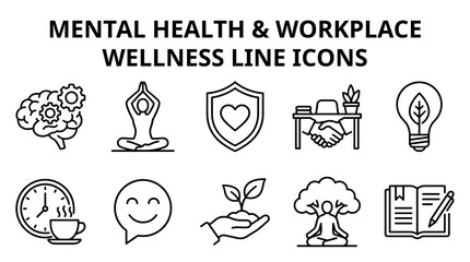 Fototapeta premium Mental Health and Workplace Wellness Icons Set