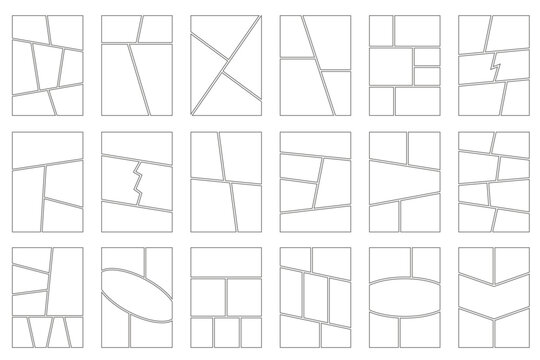 Manga frame template featuring comic book panels in vertical layout. Perfect for photo montage album design and creative storytelling artwork. Vector