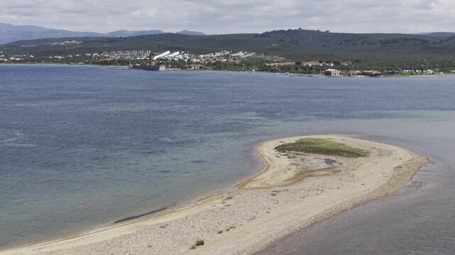 Aerial Drone View of Cicek Island in Ayvalik, Turquoise Aegean Sea and Coastal Landscape Turkey