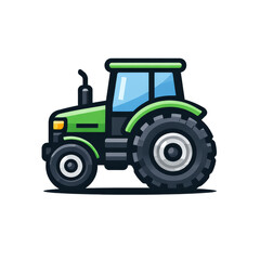 Obraz premium Green farm tractor driving during daylight with clean lines Isolated on white background