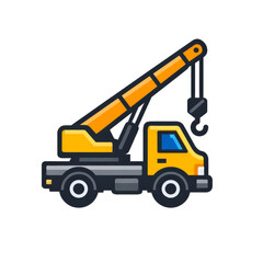 Naklejka premium Yellow mobile crane lifting hook during daytime flat design illustration Isolated on white background