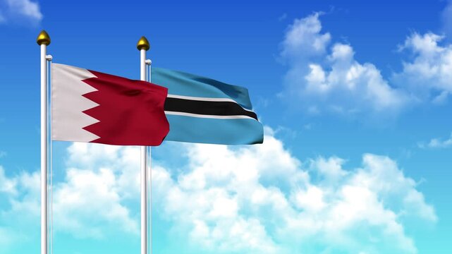Waving flags of BAHRAIN and BOTSWANA on pole included with alpha