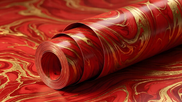 Red and gold marbled paper roll