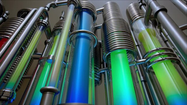 科学向けガラス管にネオン液体を持つ化学反応器装置