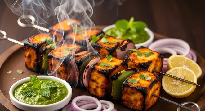 Smoky Paneer Tikka Platter &ndash; Authentic Tandoori Indian Starter Food Photography 8 k realistic portrair 
