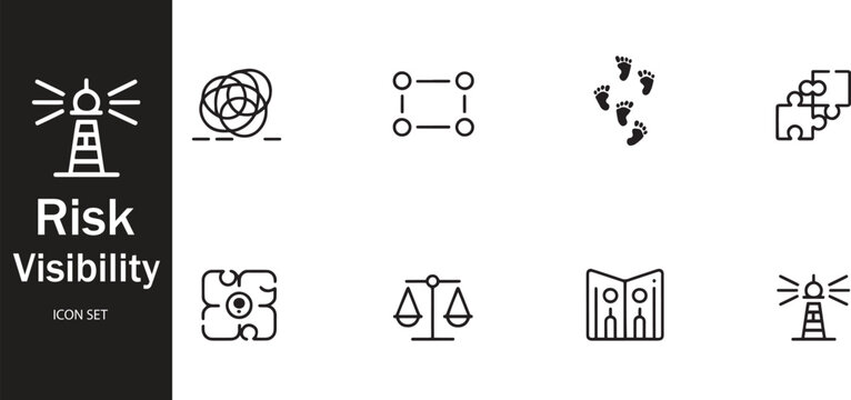 Risk Visibility and Strategic Uncertainty Thin Line Icon Set