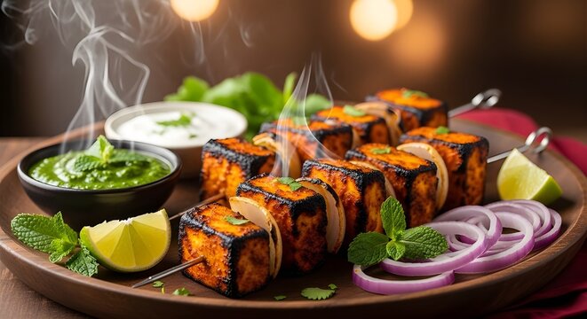 Smoky Paneer Tikka Platter &ndash; Authentic Tandoori Indian Starter Food Photography 8 k realistic portrair 