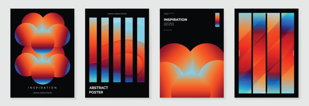 Modern gradient poster background vector set. Abstract cover template with monotone perspective geometric prism shape and halftone. Ideal design for social media, cover, banner, flyer.	
