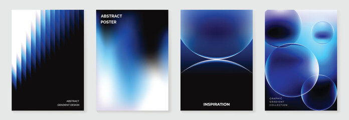 Plakat Abstract blue gradient glowing poster set with futuristic glass shapes, neon light effects and modern geometric layout vector. Design for poster, cover, banner, brochure, branding and social media.