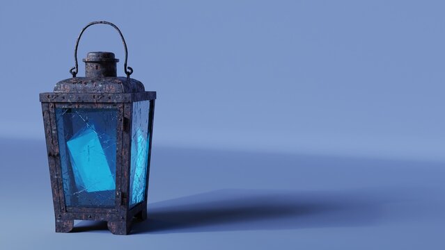 Vintage Lantern with Blue Glass Lantern Vintage Rustic Blue Glass Lighting Decor Home Decor. Concept featuring lantern, vintage, rustic, blue glass, lighting for professional commercial design.