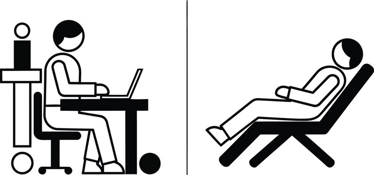 Work vs Relaxation: Person Working on Laptop vs Person Relaxing on Lounge Chair