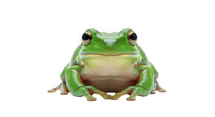 Fototapeta premium Green frog sitting isolated on transparent background looking forward
