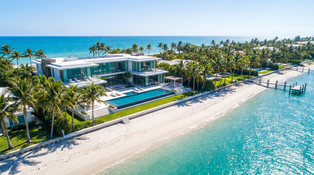 Luxury beachfront property with modern architecture.