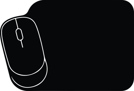 Silhouette computer mouse on a black rectangular mousepad background vector design