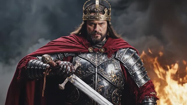 Medieval king with sword and crown symbolizing trust, reliability, and premium quality