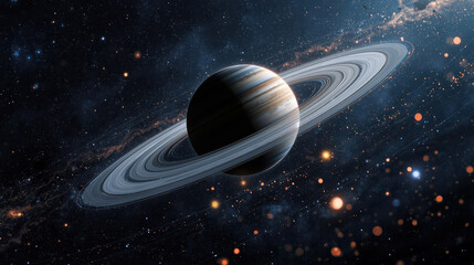 Naklejka premium Ringed gas planet with glowing starfield and dynamic energy pulses in deep space