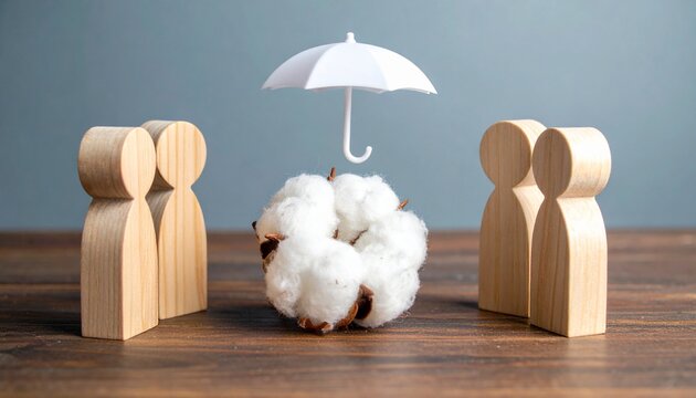 Umbrella Protecting Cotton with Wooden Figures &ndash; Care Visual for Editorial, Lifestyle, or Empowerment Branding Themes