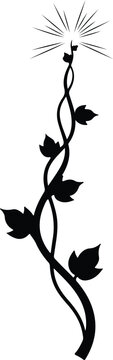 Silhouette of a magical beanstalk growing upwards toward a sparkling light vector design