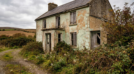 Fototapeta premium Abandoned old house in rural landscape.