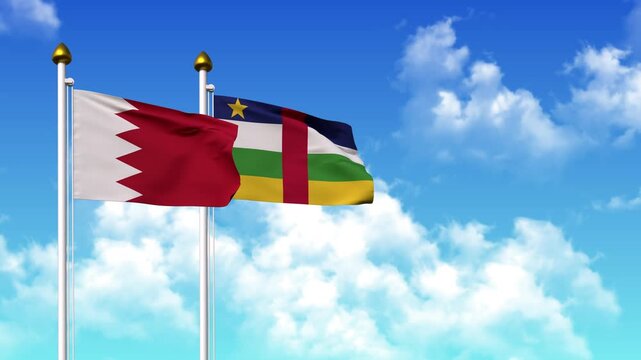 Waving flags of BAHRAIN and Central African Republic on pole included with alpha