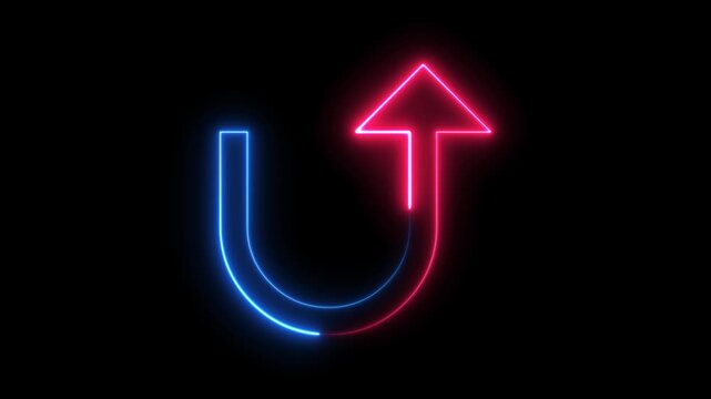 A glowing neon sign 4k animation video with alpha channel featuring a number 1 arrow icon and letter alphabet font as a business web button symbol on black
