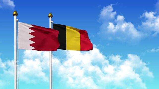 Waving flags of BAHRAIN and Chad on pole included with alpha