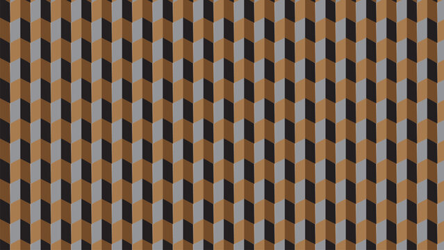 Geometric seamless pattern with 3D isometric cubes, brown and grey chevron texture, abstract architectural background vector for textile design
