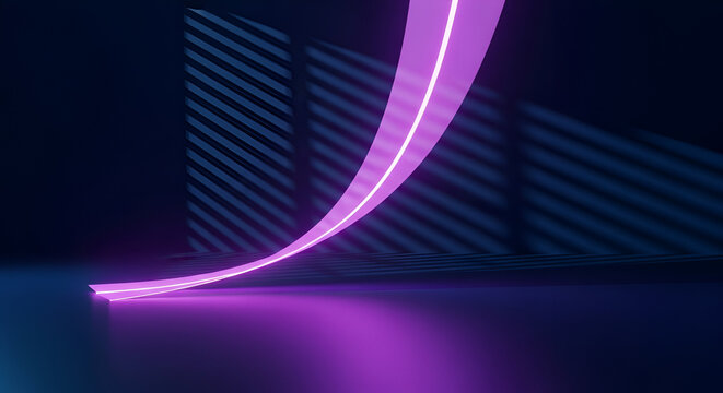 Abstract Neon Light Curve on Dark Futuristic Background.