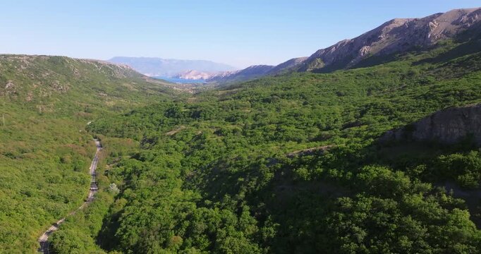 Aerial view of the forested Ba&scaron;ka valley on Krk Island, Croatia