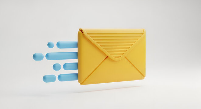 3D Yellow Envelope Icon with Blue Motion Trails.