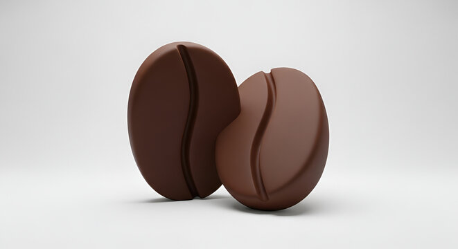 Two Realistic Coffee Beans on a White Background.