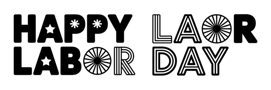 Happy Labor Day celebration text with decorative elements on white