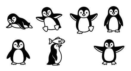 Penguins in various playful poses. © nurfa