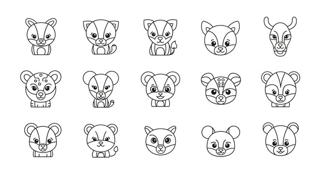 koala faces various expressions line art.