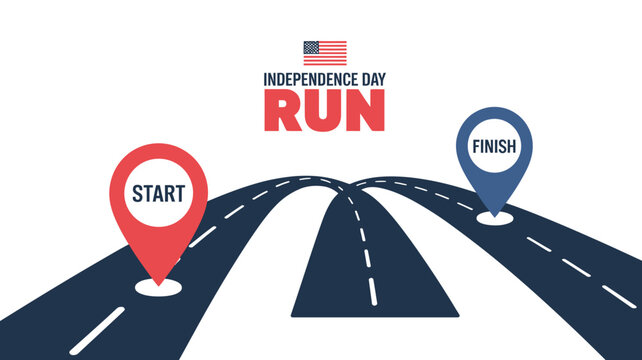 Independence Day run event road map with start and finish line markers