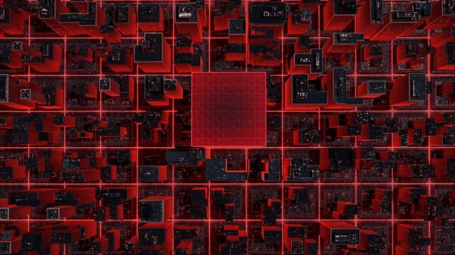 ビジネス向けの黒背景に赤い中心ブロックを持つ都市グリッド