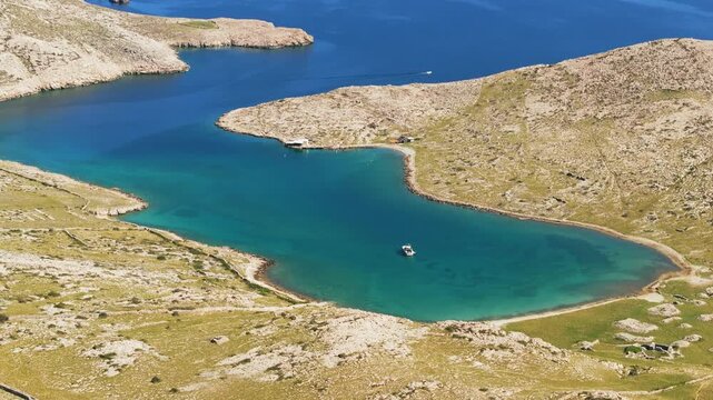 Aerial view of Mala Luka beach near Ba&scaron;ka, Krk Island, Croatia
