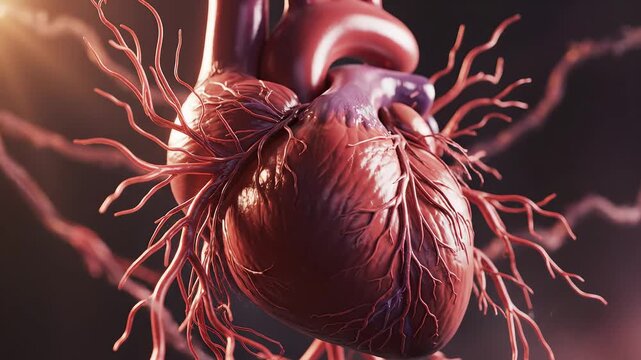 Human heart anatomy with blood vessels highlighting health, vitality, and medical science