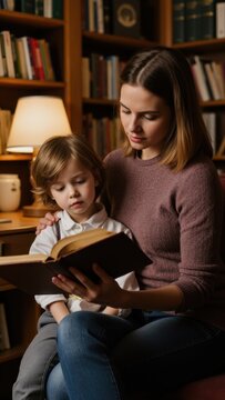 Mother and child engaging in a quiet moment of reading together, promoting bonding and learning.