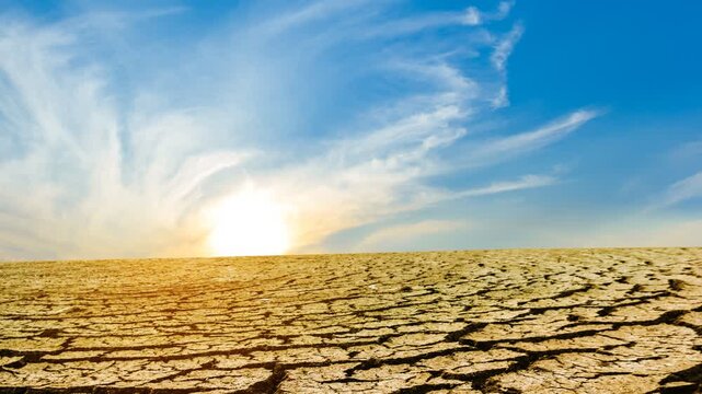 dry cracked land at the sunset time lapse scene